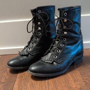 Laredo Black Leather Lace-Up Boots